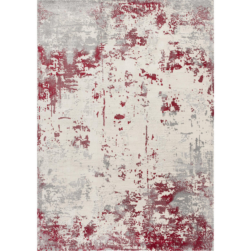 Rug Branch Solenne 9' x 13' (9'2" x 12'6") Red/Grey Abstract Indoor Area Rug, Contemporary, Medium Pile, Stain-Resistant Carpet - Living Room, Bedroom, Dining Room, and Kitchen