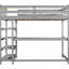 Lit mezzanine simple gris avec dessous de tablettes et bureau - Fabrication en bois massif robuste pour un rangement efficace dans la chambre à coucher-519916019-519916016