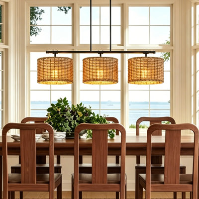 3 - Light Hand-Woven Kitchen Island Pendant