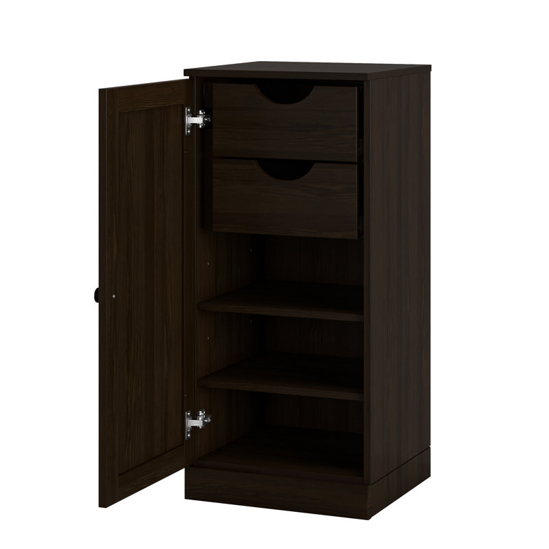 Armoire de rangement 100% bois massif, porte Shaker, 2 tiroirs, tablettes réglables, 16,5 po de largeur, 35,75 po de hauteur