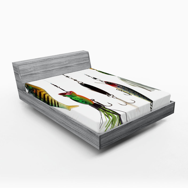 Multicolore drap-housse de poisson avec crochets Ambesonne, California King Fitted Sheet