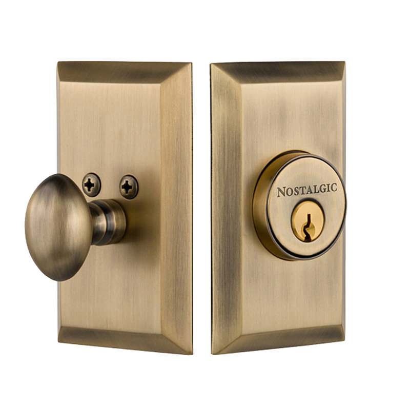 Nostalgic Warehouse Studio Plate Single Cylinder Deadbolt, Antique Brass