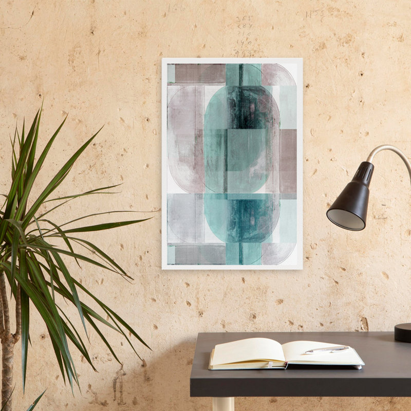 Art géométrique discret en bleu et gris I - Formes géométriques abstraites, H 24 po x l 16 po