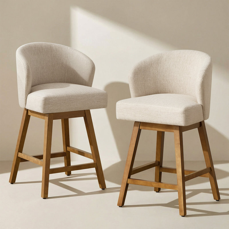 Tabouret de bar pivotant à 360 ° en forme de U avec base en bois d'hévéa massif, confort à ressorts, capacité de 350 lb