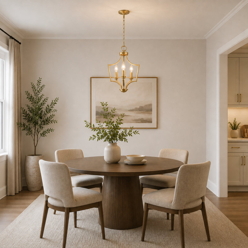 Luminaire suspendu géométrique en forme de lanterne dorée à 3 lumières Aldrich Certifié ETL