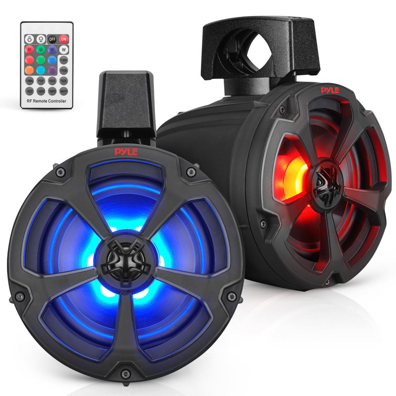 Haut-parleurs Pyle Marine, haut-parleurs de bateau, haut-parleurs étanches, Bluetooth 6,5 po résistant à l'eau, 1200 watts, lumières RVB, télécommande, entrée auxiliaire, supports de fixation universels, VTT, UTV, Jeep, PLUTV65BTR
