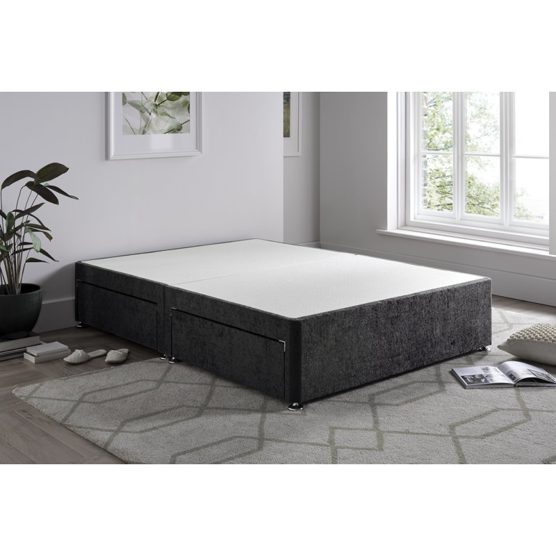 Chenille Divan Bed Base, No Storage, Small Double (4'), Black