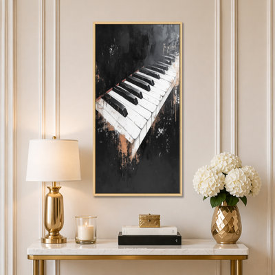 «Black White Piano Harmony I», reproduction d'art encadrée musicale sur toile rétro