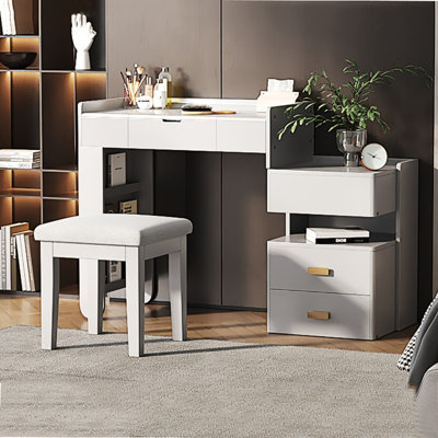 3-in-1 Makeup Vanity Desk with Flip-Top Mirror, LED Lighting, Adjustable Length & Ample Drawers - Stylish Multi-Functional Dressing Table for Home