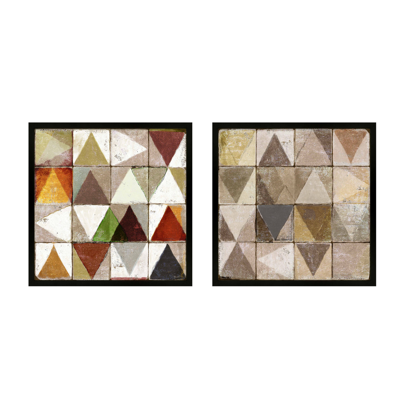 Tiles 1 & 4, Set of 2 by Marco Marella for Studio M - Framed Wall Art, 16" H x 16" W, Paper, Black