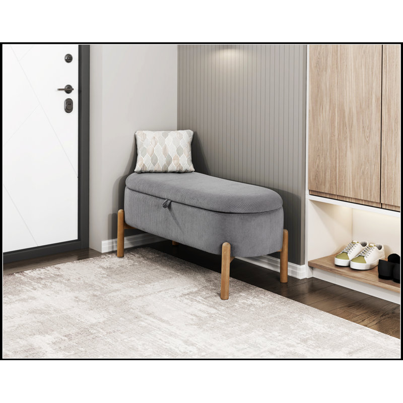 Banc de rangement rembourré avec siège en velours côtelé et pieds en bois massif 1 pièce