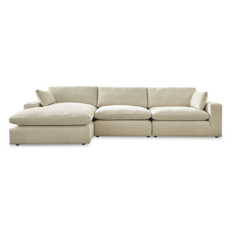 Elyza Linen 3pc Sectional Sofa w/ RAF Corner Chaise, Left Hand Facing