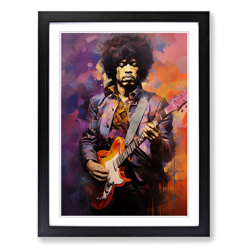 Jimi Hendrix Cubism - Framed Print, 64cm H x 46cm W x 2cm D, Black Framed
