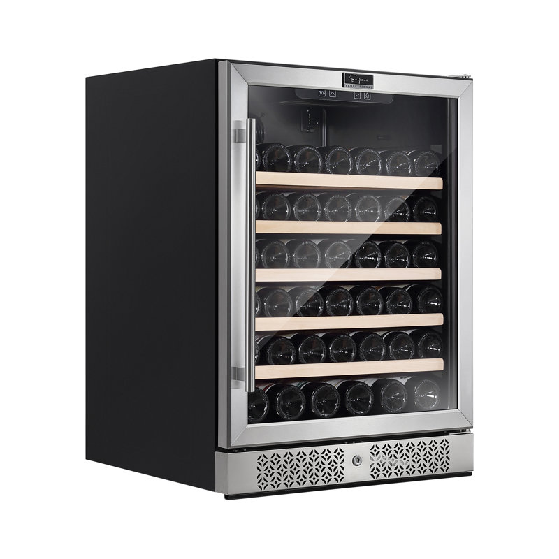 Empava 24" Built-In or Freestanding Wine Cooler - Single Zone Compressor Wine Fridge with Glass Door, Holds 52 Bottles - Stainless Steel Wine Chiller for Home, Office, or Bar