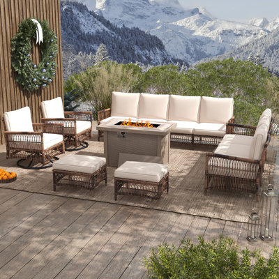 Johnny 9-Person Weather Resistant Outdoor Seating Group with Swivel Rocker Chairs 