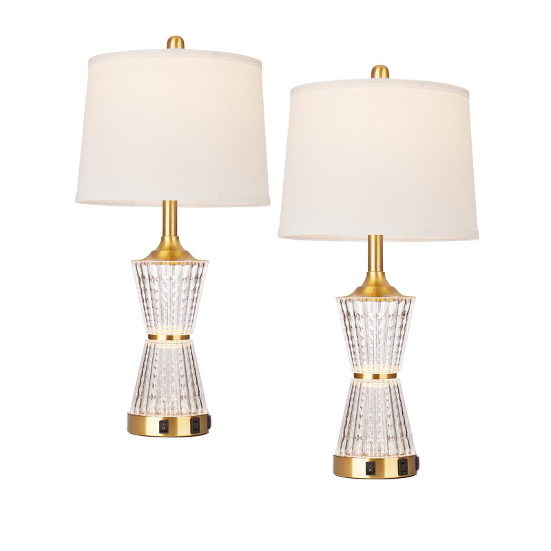 Lampe de table en cristal 26 po avec veilleuse, ports USB et prise de courant, ampoules DEL incluses