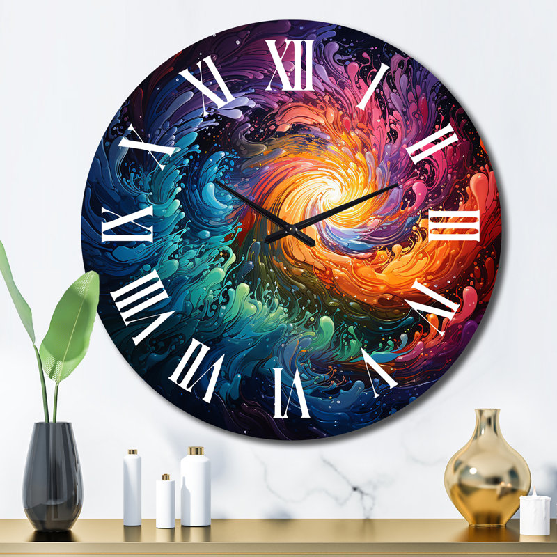 Neon Spin I - Abstract Spirals Wall Clock, Large