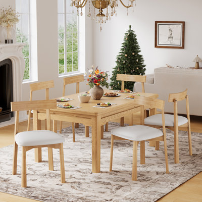 Solid Wood Dining Chairs Set of 4 with Curved Backrest, Mid-Century Modern Faux Leather Kitchen Side Chairs, Low Back Armless Minimalist Dining Furniture