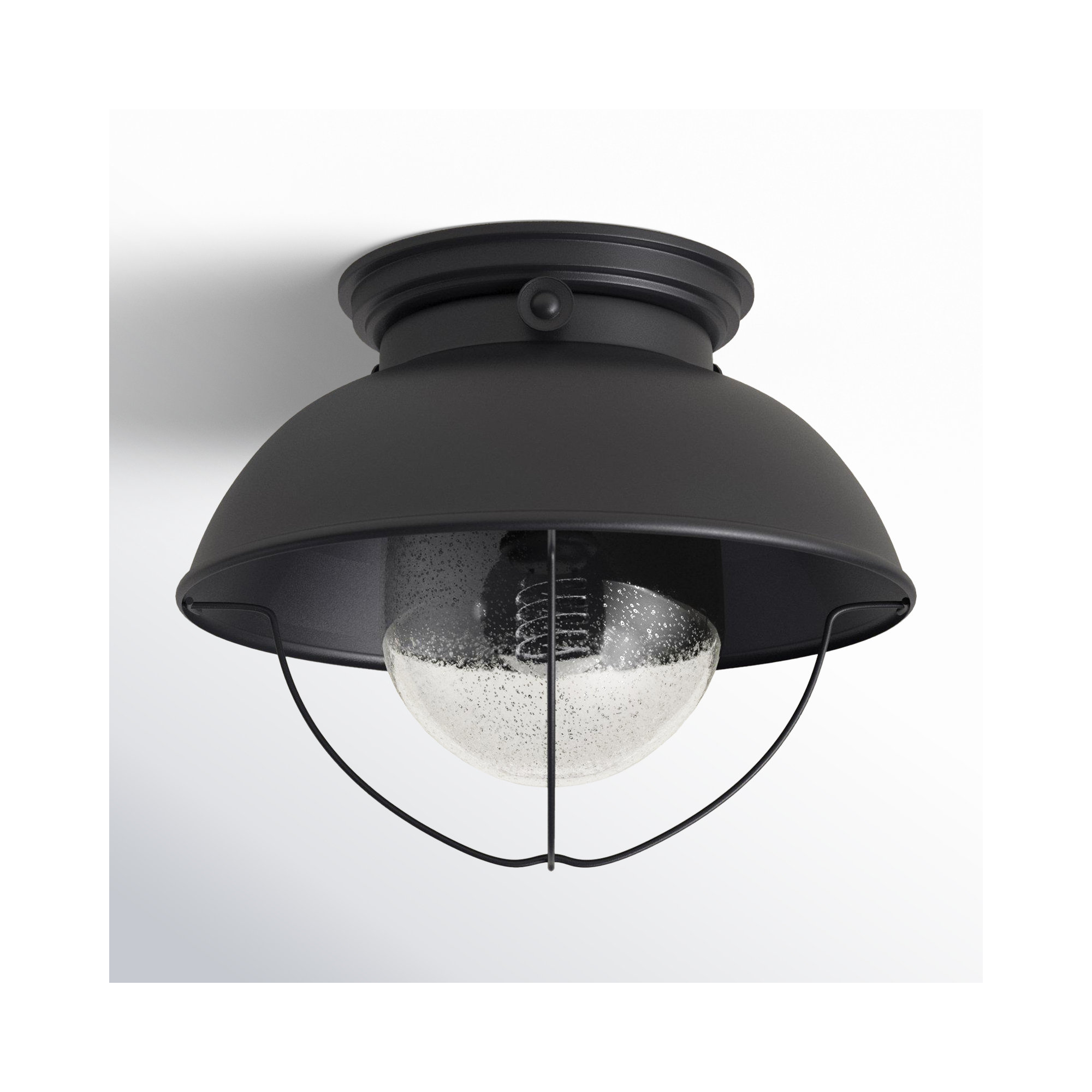 Audrey Seeded Bell Outdoor Semi Flush Mount, Black