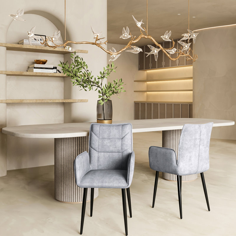 2 chaises de salle à manger en velours gris - pieds fuselés, finition rouille, sièges rembourrés pour le patio