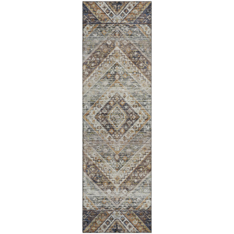 Premium Machine Washable Mayfield AMF2195 geometric Rug, 2'3" x 7'6" Runner, Brown