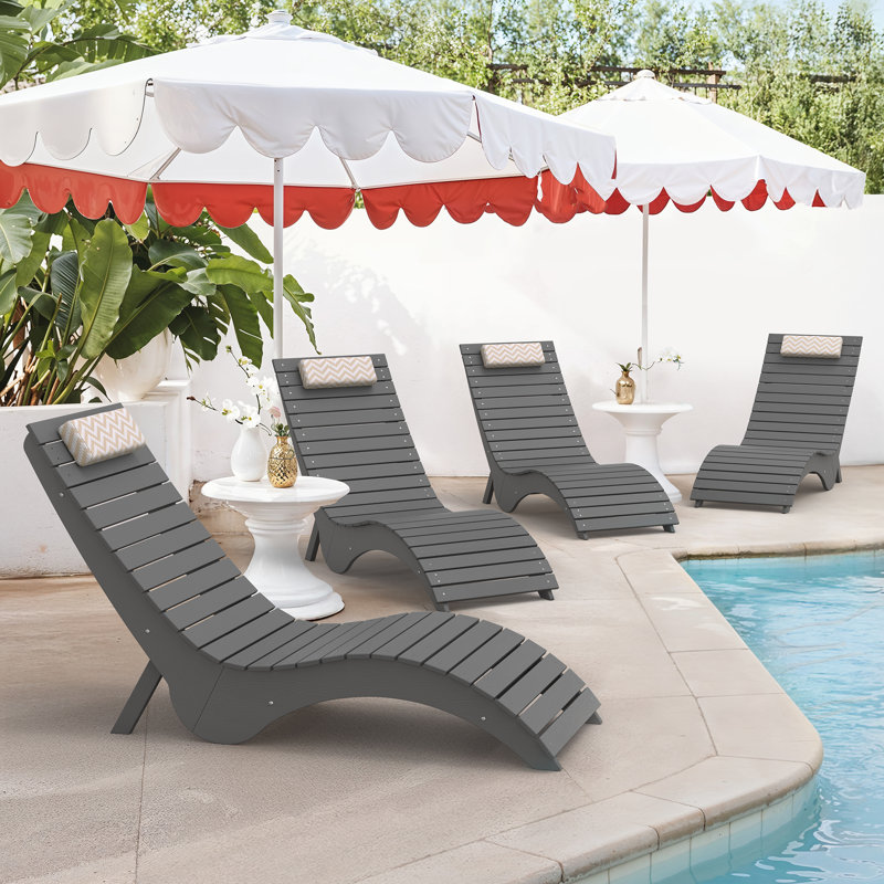 Aquawave Ergonomic In-Pool and Patio Chaise Lounges with Woodgrain Design and Anti-Drift Base (Set of 4), Neutral Gray