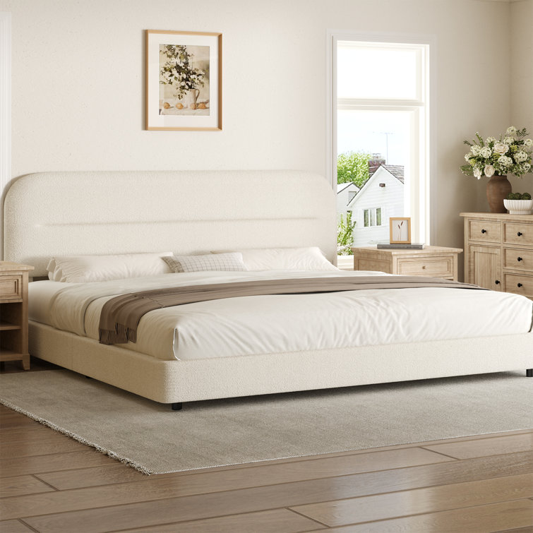 Boucle Upholstered Platform Bed Frame