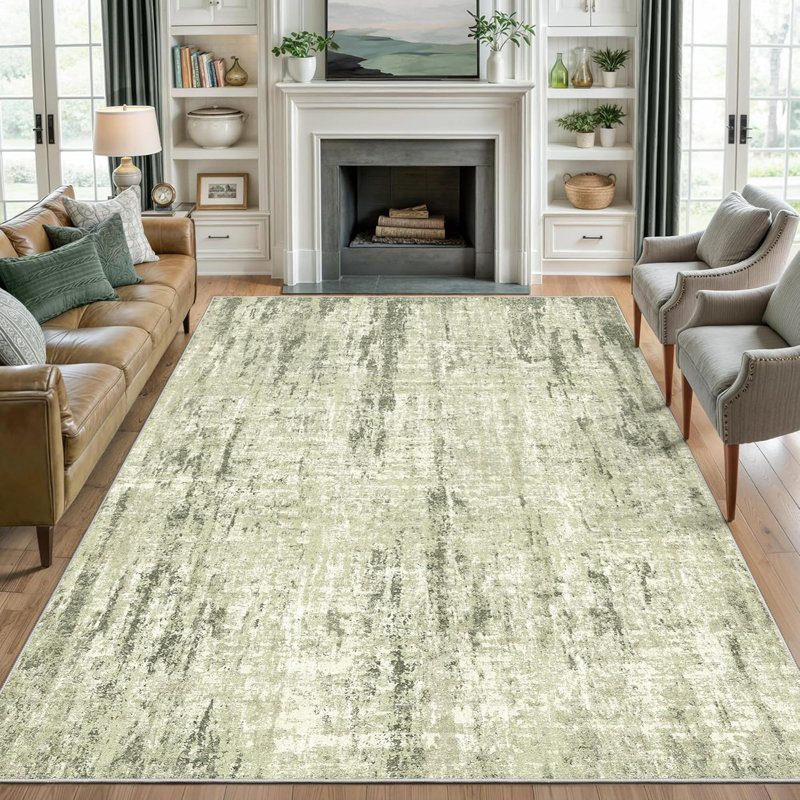 Washable 5X7 Green Area Rug - Stain Resistant Non-Slip Printed Rug For Living Room Bedroom, Foldable Machine Washable Rug