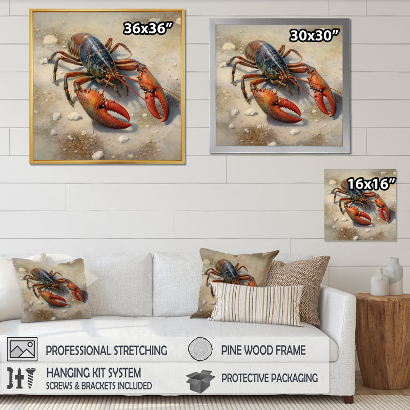 Homard délicatesse marine II sur toile, Toile tendue, H 16 po x l 16 po x P 1 po