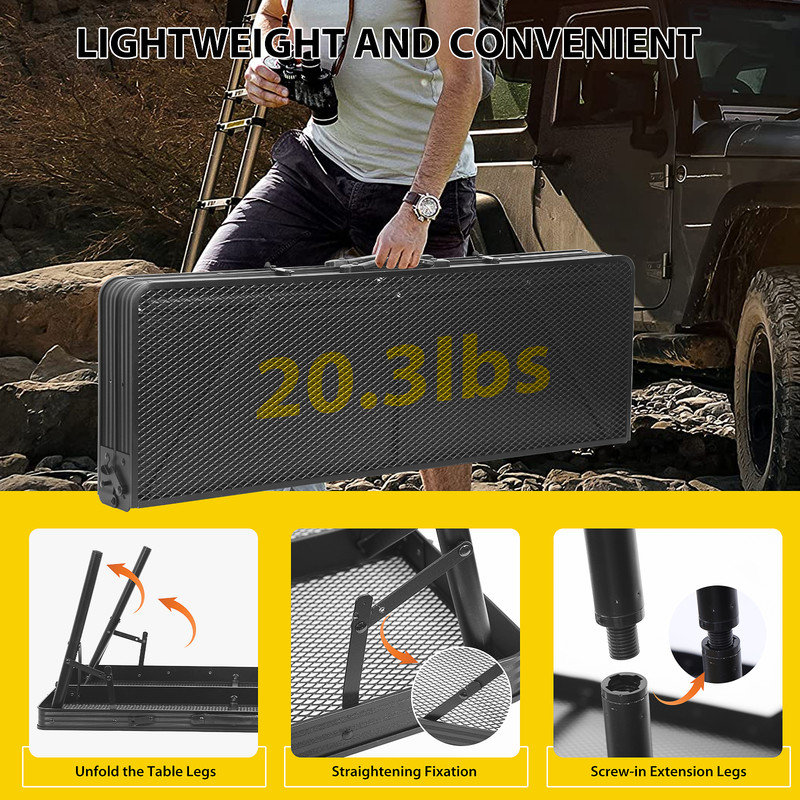 Black Foldable Outdoor Picnic Table Set with Mesh Net