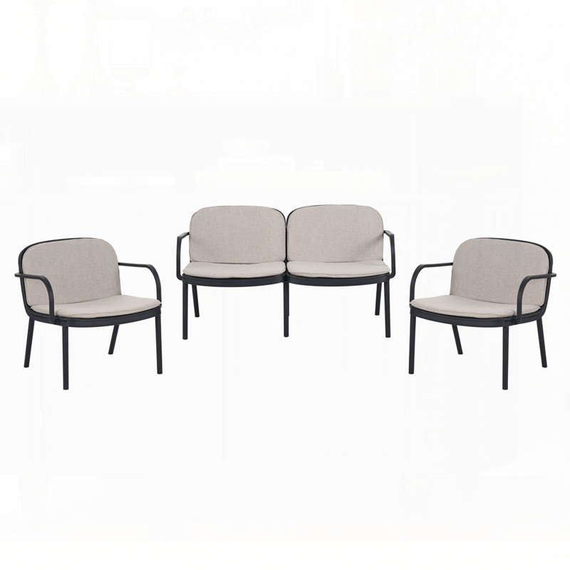 Ensemble de chaises d'extérieur 3 pièces PP, Naturel, Gris