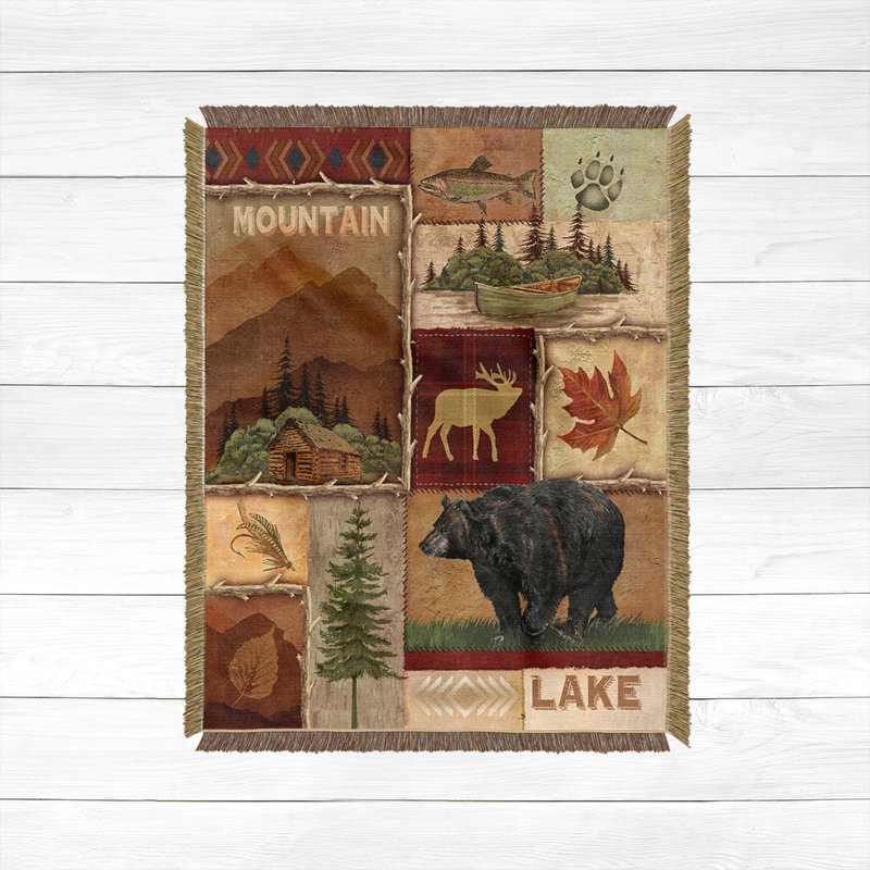 Jeté tissé Black Bear Family, 50 po x 60 po, Lodge Lodge