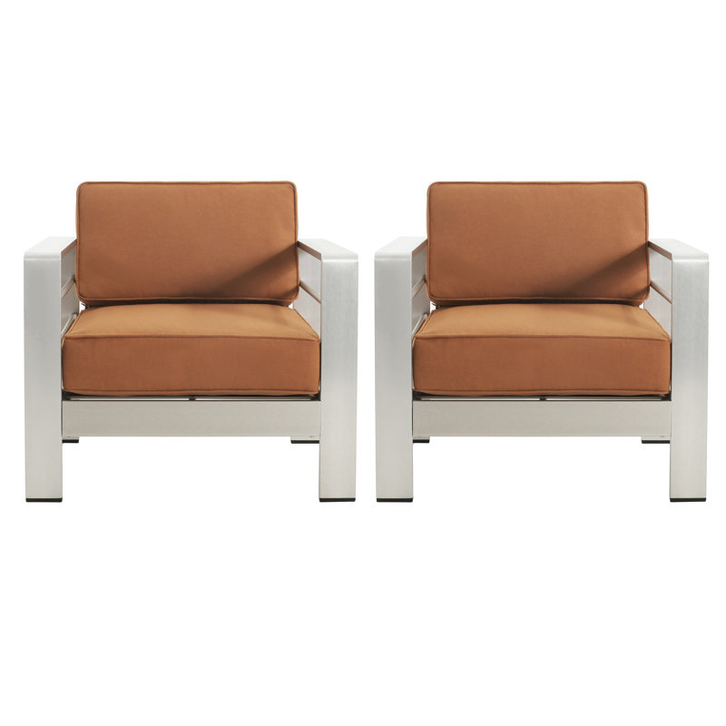 Caggiano Patio Aluminum Chair with Cushions, Orange Performance Canvas, Silver