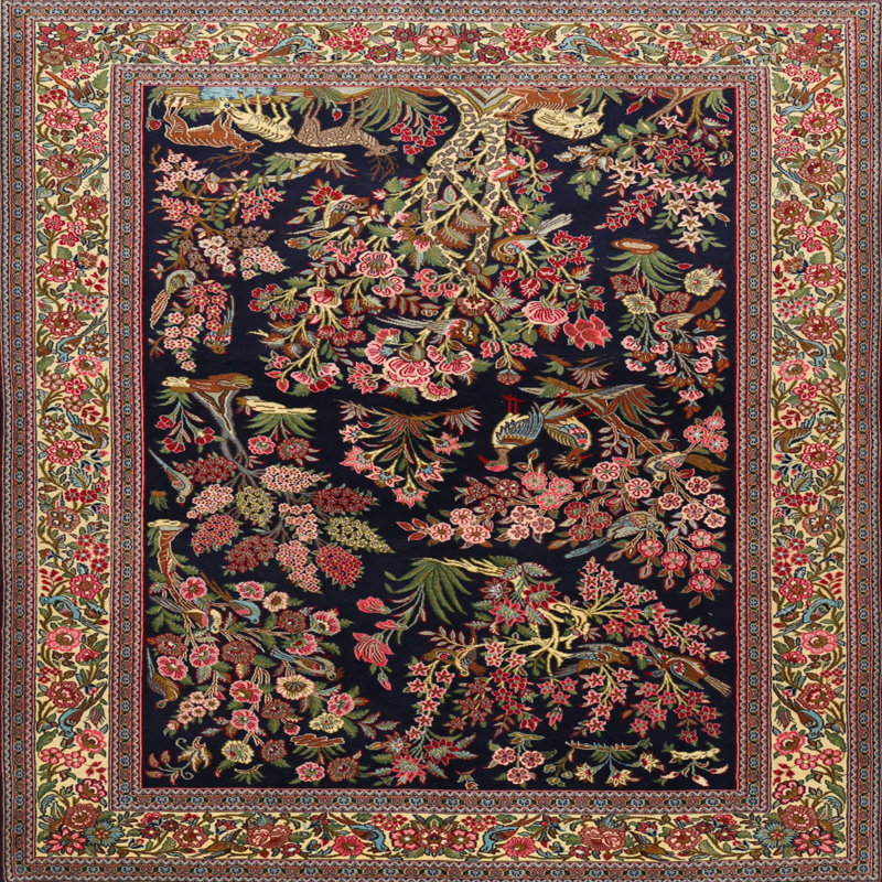 Tapis traditionnel noir / bleu Khinvasara, Carré 4 pi