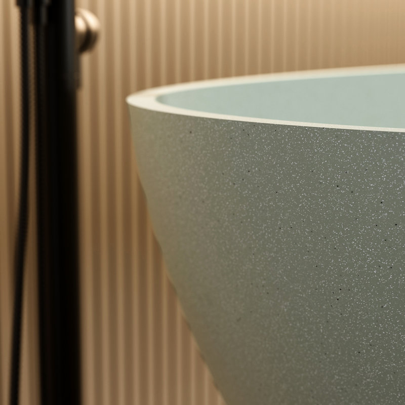 Baignoire de trempage autoportante 71 po, surface solide turquoise, pierre de résine, facile à installer, surface de teinture non perméable, lisse et arrondie, salle de bain confortable