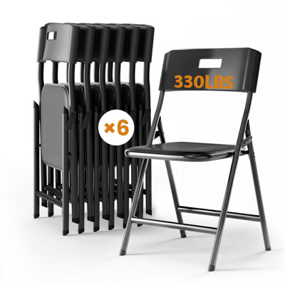 Plastic Folding Chairs - 330LBS Weight Capacity, Stain-Resistant - Commercial Stackable Chairs for Indoor & Outdoor Use(Black, 6 Pack)