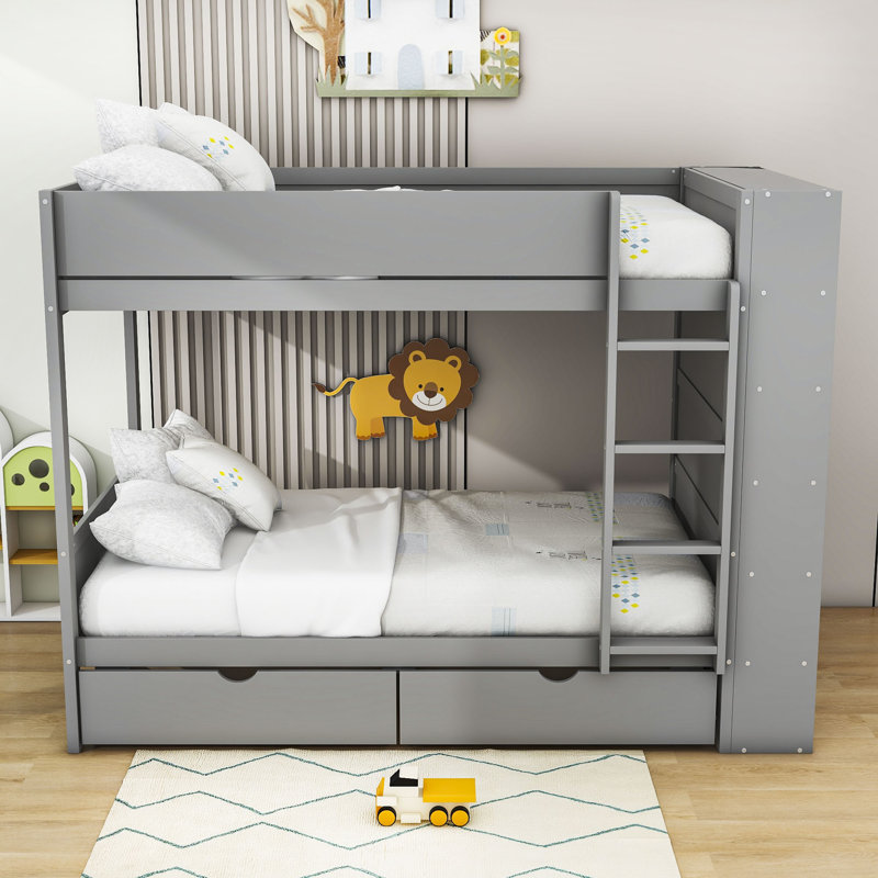 Obryan 2 Drawer Standard Bunk Bed with Shelves by RBParadise, Twin Over Twin, Gray
