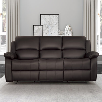 Teny 80'' Modern & Contemporary Faux Leather Double Reclining Sofa with Center Drop-Down Table & Integrated Cup Holders