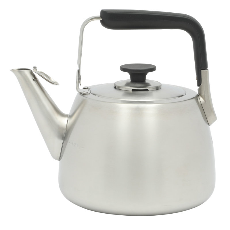 Sur La Table Kitchen Essential Large 2 QT Heavy Gauge Brushed Stainless Steel Whistling Tea Kettle