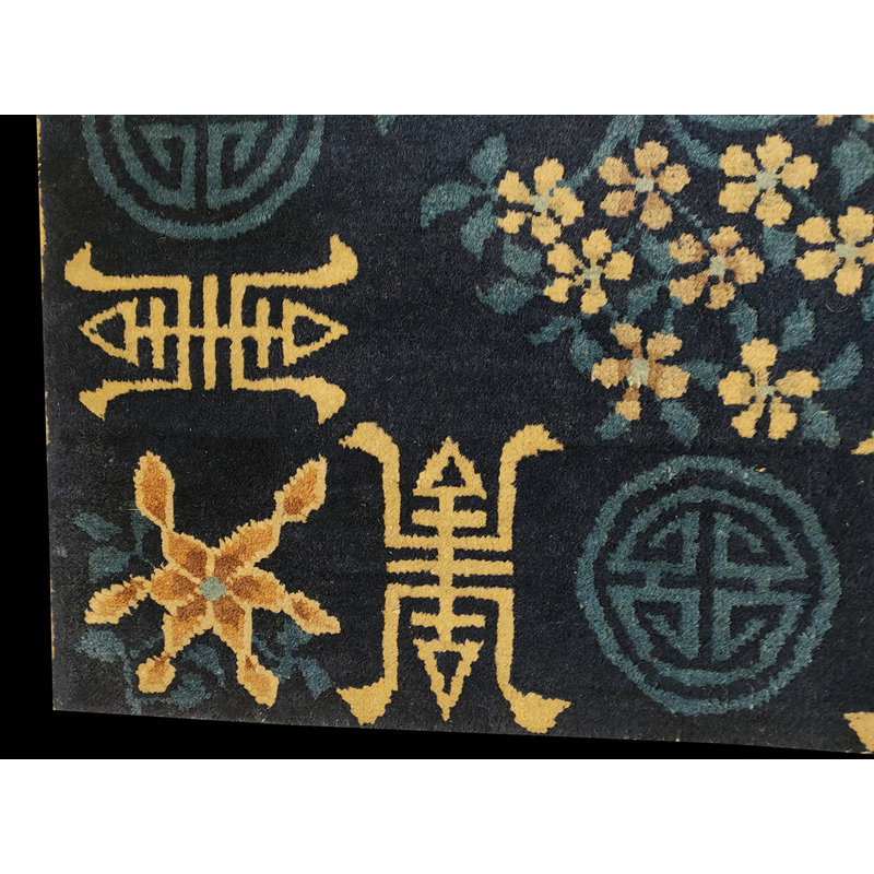 1900s Antique Rectangle Chinese Knotted - Peking Wool Blue Small Scatter Size Rug