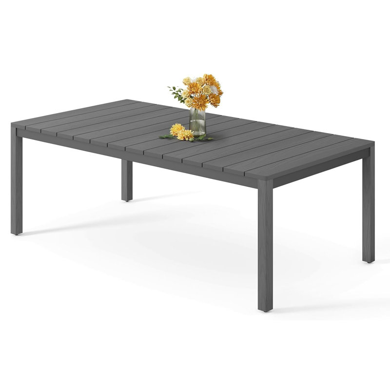 All-weather Patio 6-person Dining Table, Hips & Outdoor Dining Table With Umbrella Hole, Gray
