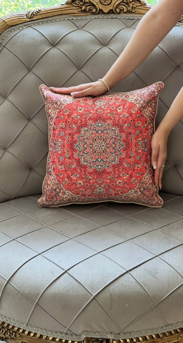 Termeh Wool/Silk Throw Square Pillow Cover & Insert, Beige Paisley