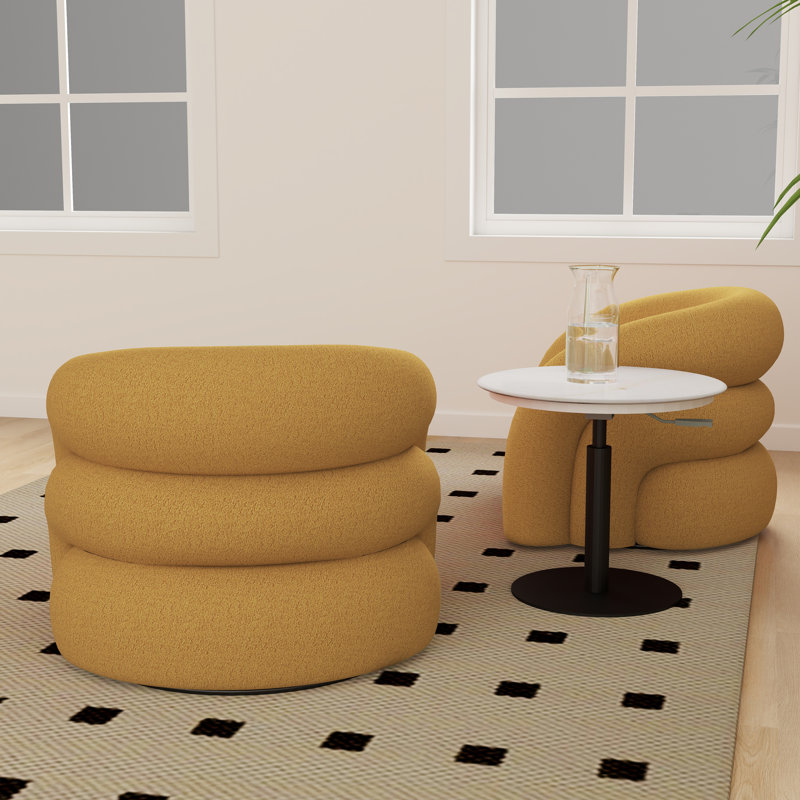 Fauteuil demi-tonneau rembourré et pivotant, Jaune