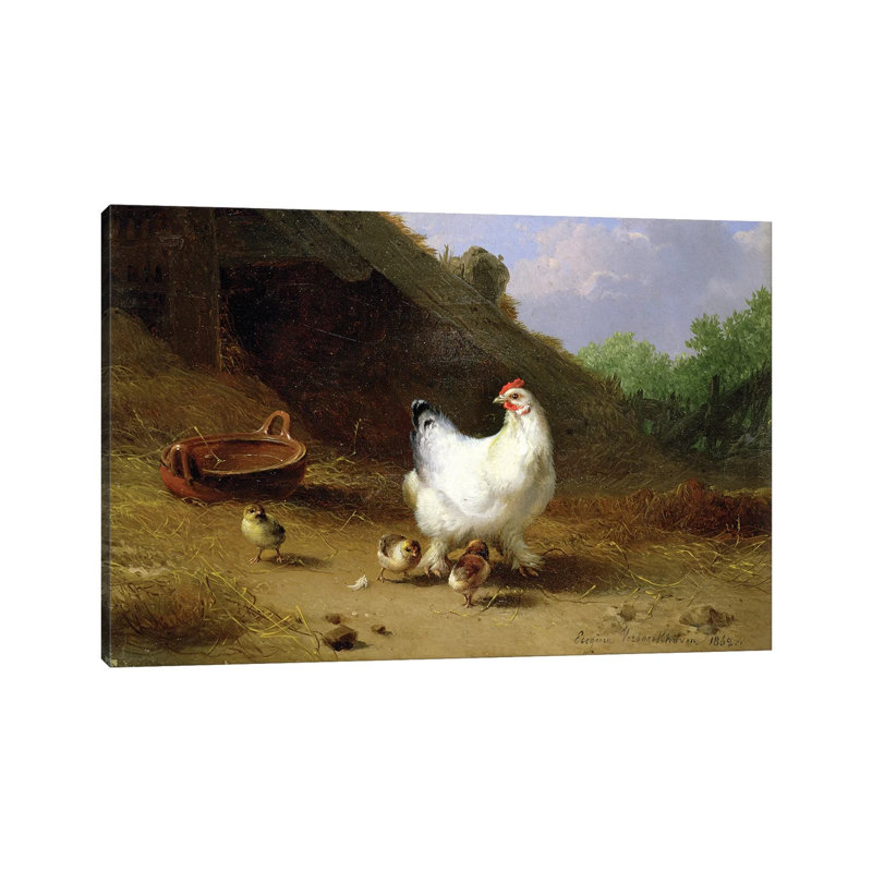 A Hen With Her Chicks by Eugene Joseph Verboeckhoven - Wrapped Canvas Print, 66.04 cm H x 45.72 cm W