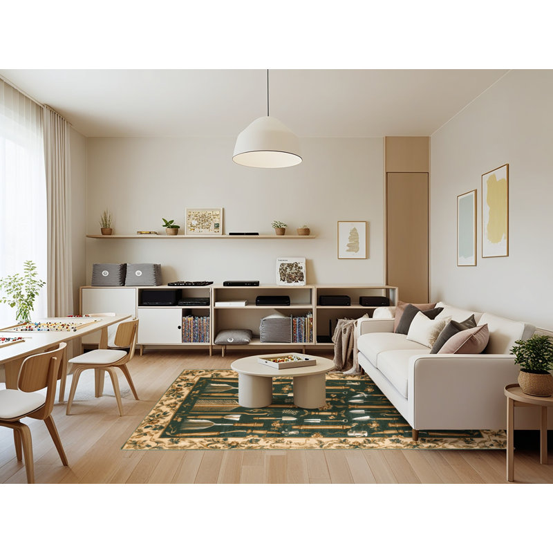 Tapis vert français lavable à la machine, Rectangle 7 pi x 9 pi