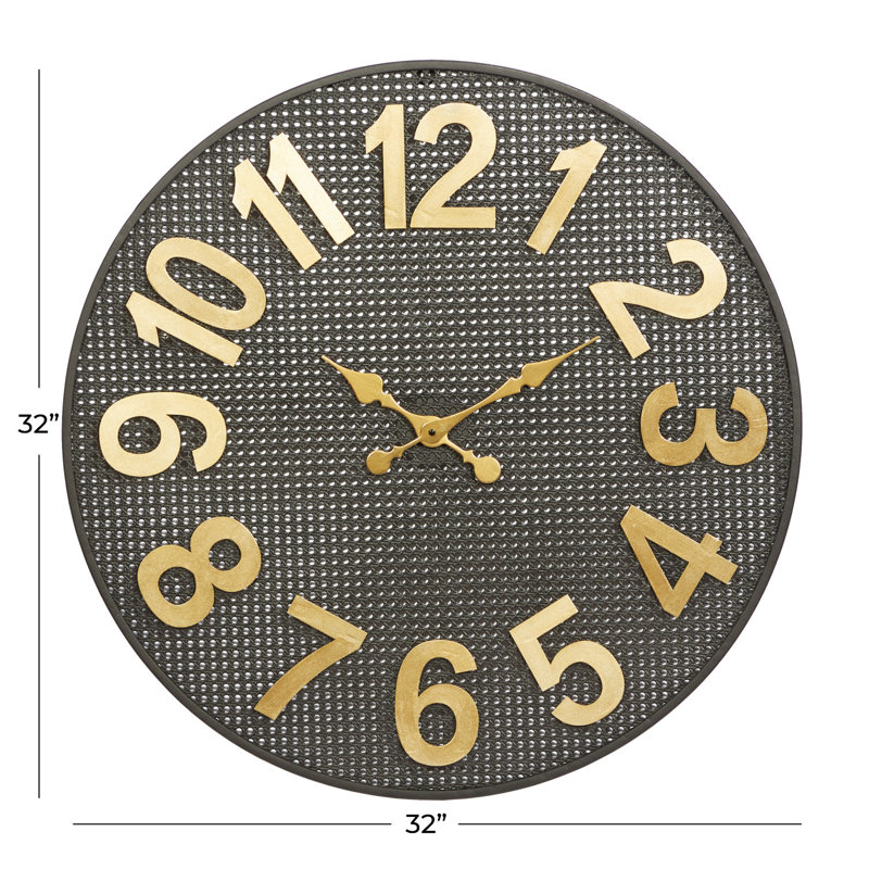 XL Black Metal Wall Clock with Gold Numbers