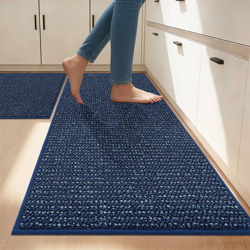 Non-slip Kitchen Rugs And Mats 2pcs, Absorbent And Stain Resistant Kitchen Runners, Runner 24" x 36" + 24" x 60", Blue