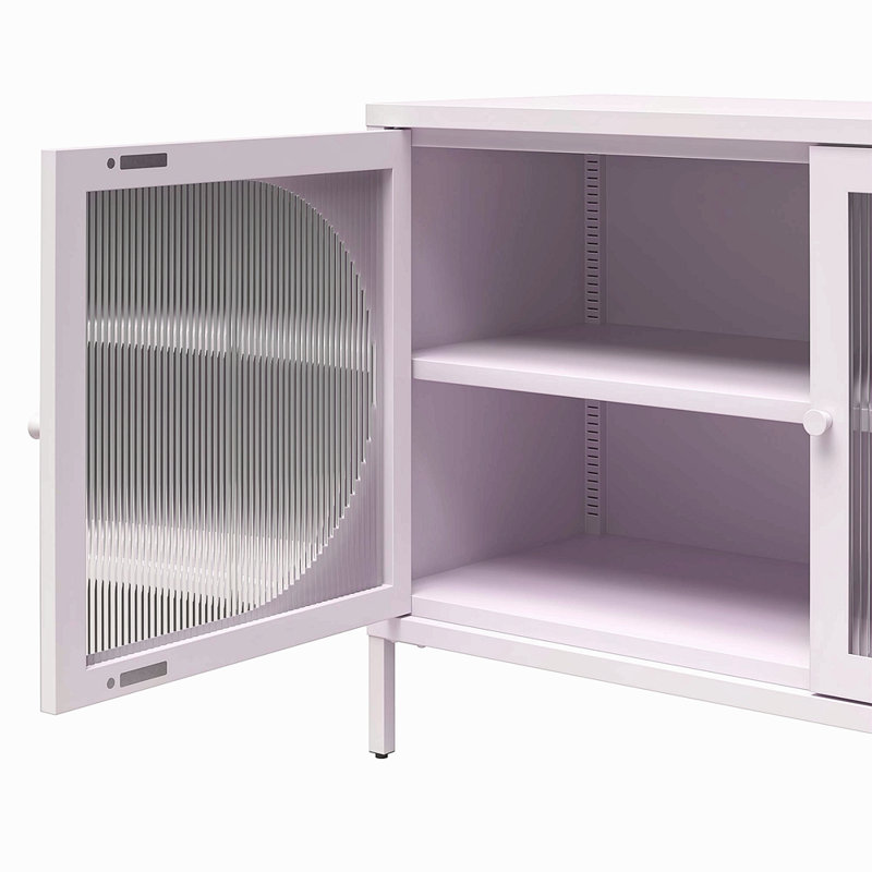 Large armoire d'appoint 2 portes avec verre cannelé, Mauve