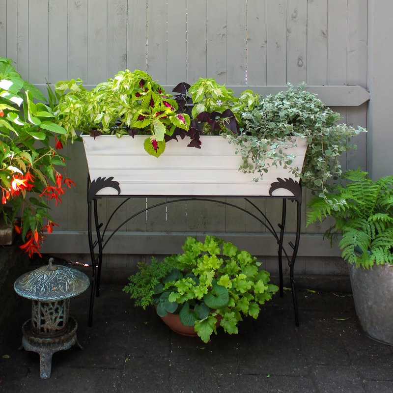 Lawrence Hill Metal Elevated Planter, Cape Cod White, 30"H x 35.25"W x 11"D