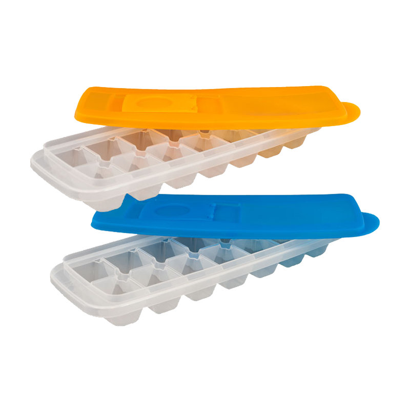 Set of 2 Ice Cube Trays - 14-Cube Spill-Resistant, Easy-to-Fill Trays with Lids for Freezing Food, Water, and Juice (Multicolor)